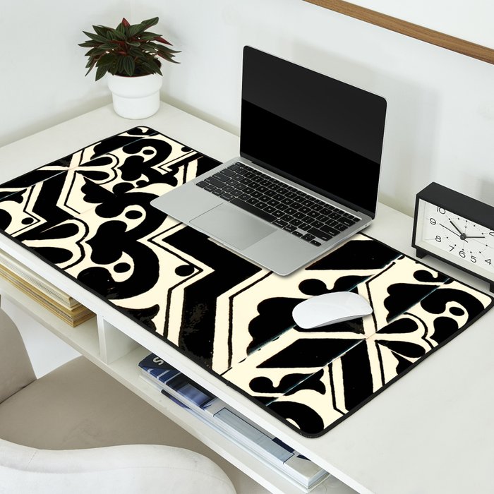 talavera mexican tile in black and white Desk Mat Gallery Image 2