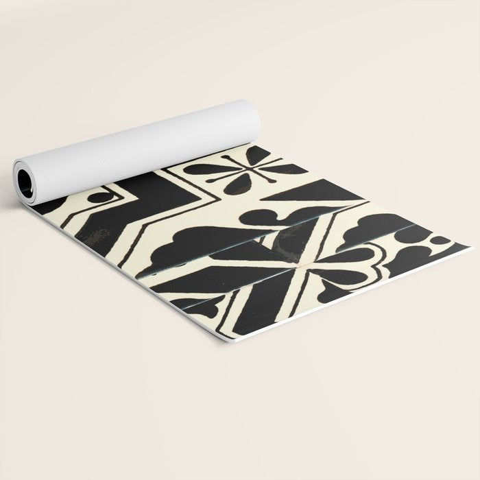 talavera mexican tile in black and white Yoga Mat Gallery Image 2
