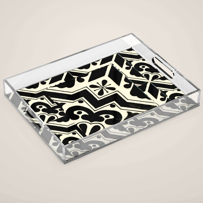 talavera mexican tile in black and white Acrylic Tray Gallery Image 1