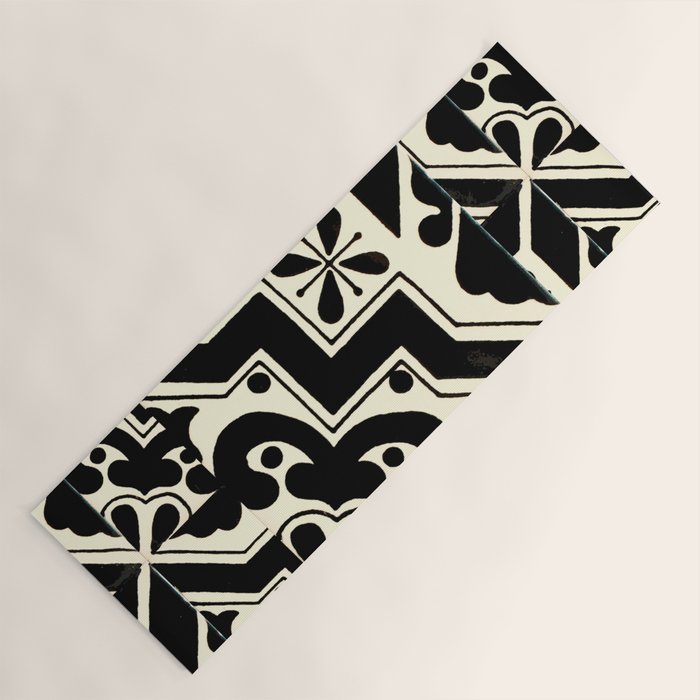 talavera mexican tile in black and white Yoga Mat Gallery Image 1