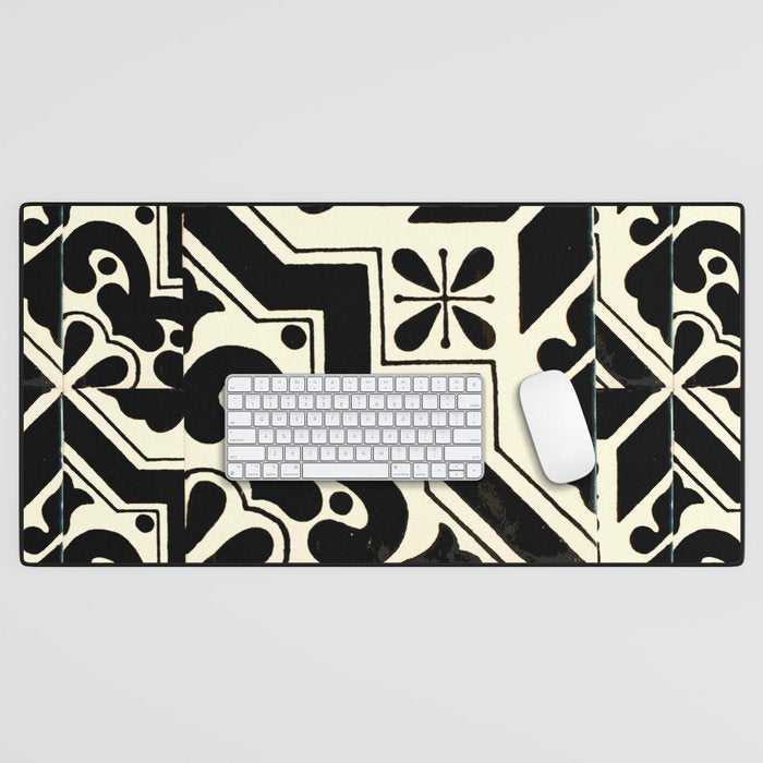 talavera mexican tile in black and white Desk Mat Gallery Image 1