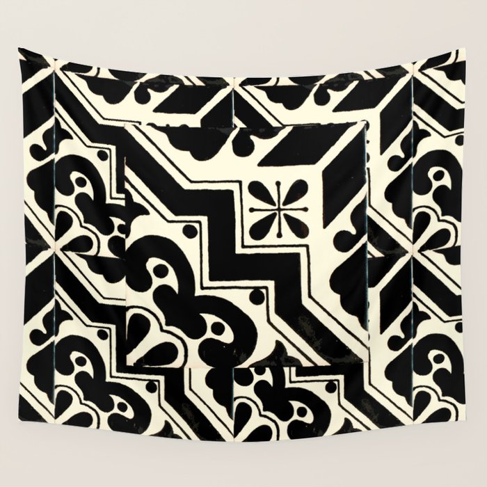 talavera mexican tile in black and white Wall Tapestry Gallery Image 4