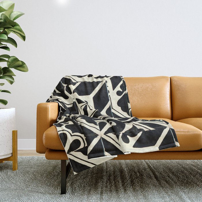 talavera mexican tile in black and white Throw Blanket Gallery Image 1