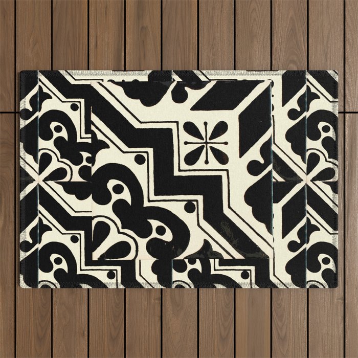 talavera mexican tile in black and white Outdoor Rug Gallery Image 1