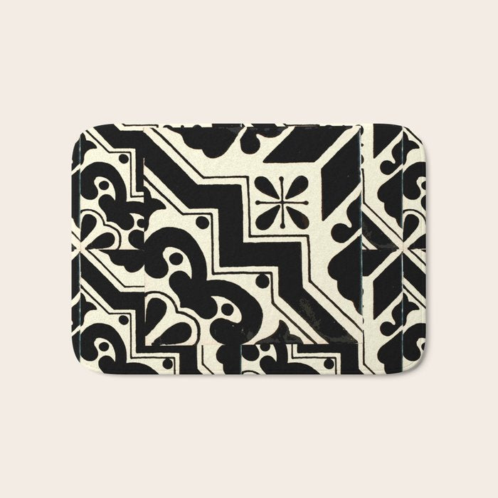 talavera mexican tile in black and white Bath Mat Gallery Image 1