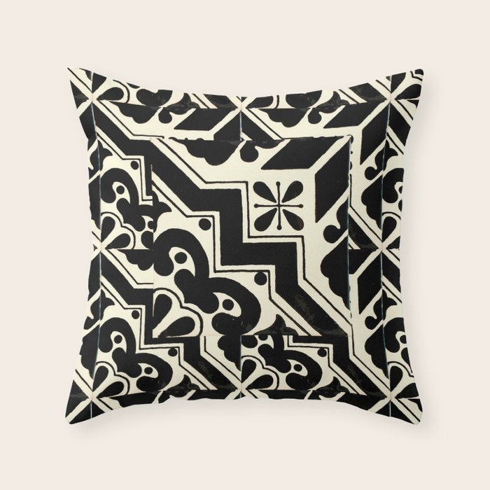 talavera mexican tile in black and white Throw Pillow Gallery Image 1