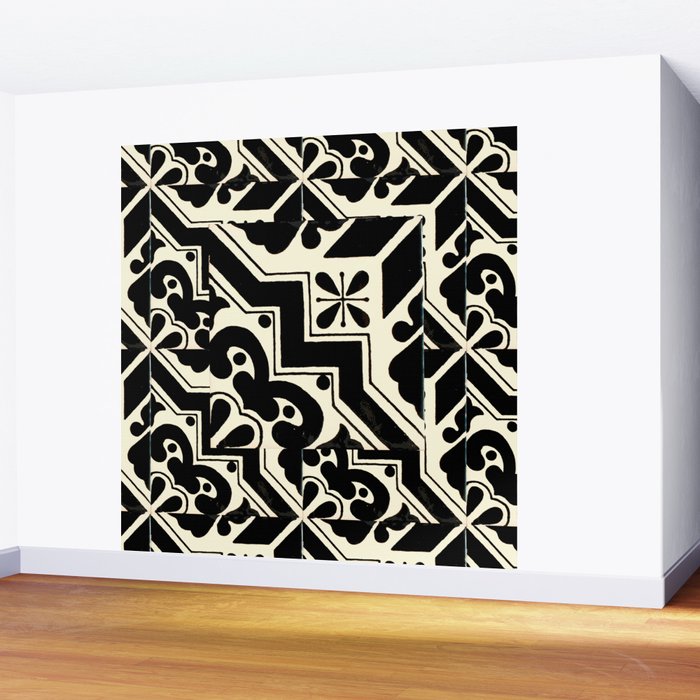 talavera mexican tile in black and white Wall Mural Gallery Image 2