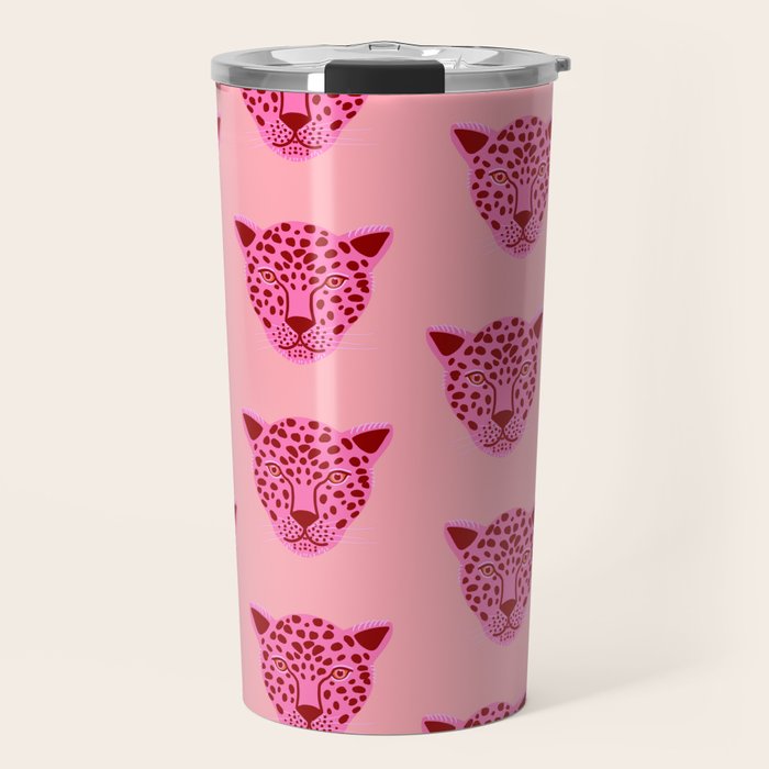 Cheetah -Animal Print Pink Travel Mug Gallery Image 1