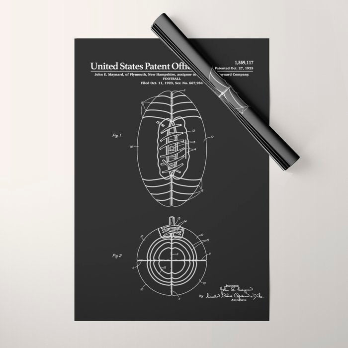 Football Patent - Black Wrapping Paper Gallery Image 1