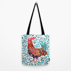 Le Coq - Watercolor Rooster with Turquoise Leaves Tote Bag Gallery Image 2