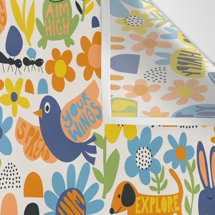 Playful Meadow Cute Animals with Motivational Affirmations - Great Outdoors Wall Tapestry Gallery Image 3