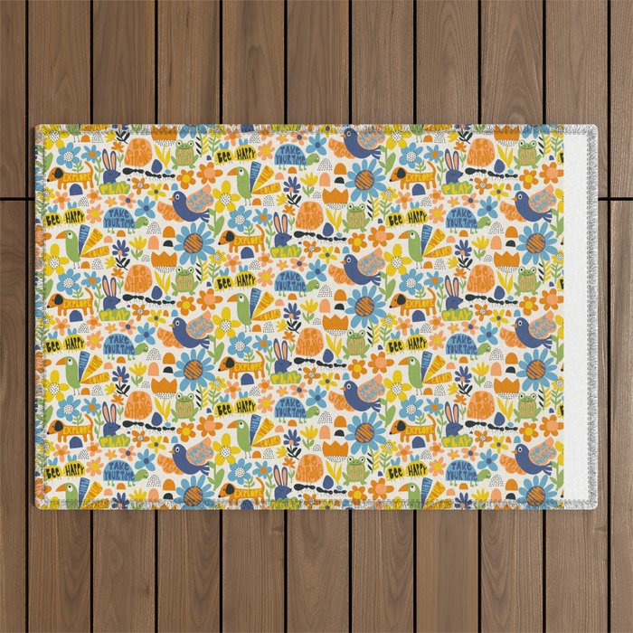 Playful Meadow Cute Animals with Motivational Affirmations - Great Outdoors Outdoor Rug Gallery Image 1