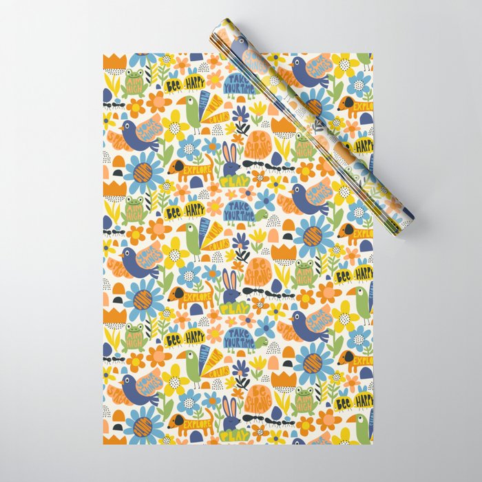 Playful Meadow Cute Animals with Motivational Affirmations - Great Outdoors Wrapping Paper Gallery Image 1