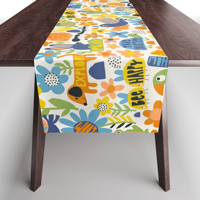 Playful Meadow Cute Animals with Motivational Affirmations - Great Outdoors Table Runner Gallery Image 1