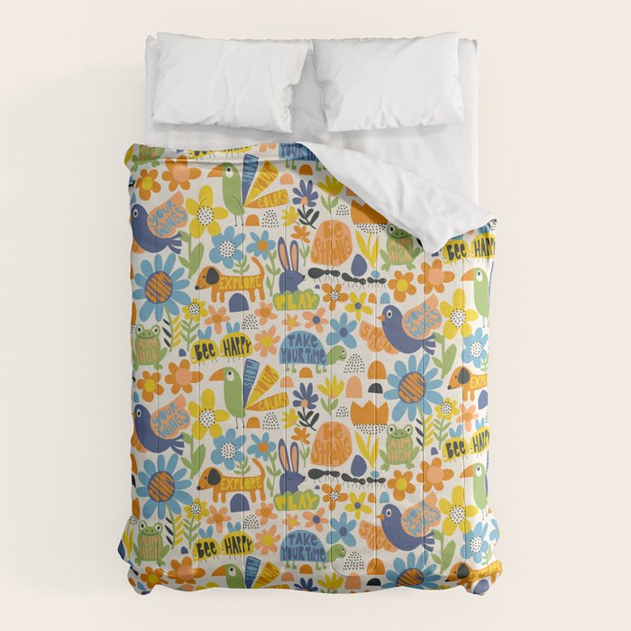 Playful Meadow Cute Animals with Motivational Affirmations - Great Outdoors Comforter Gallery Image 6
