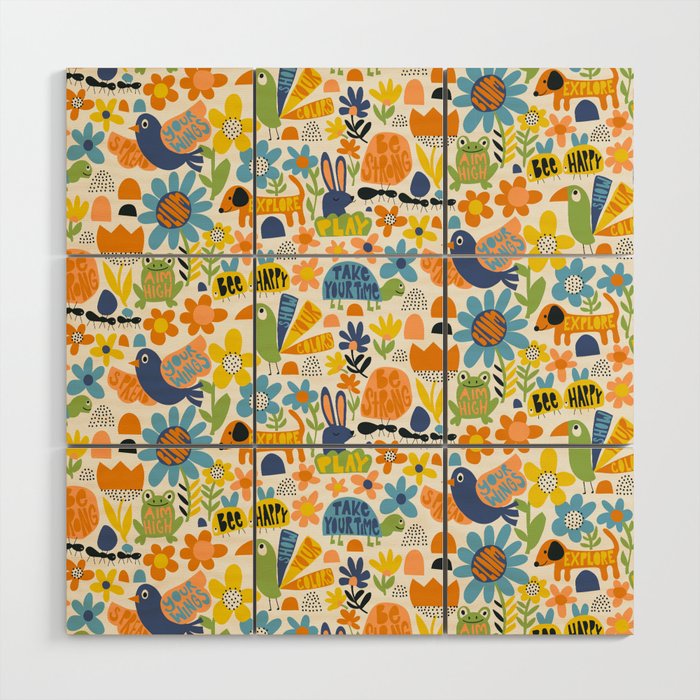 Playful Meadow Cute Animals with Motivational Affirmations - Great Outdoors Wood Wall Art Gallery Image 1