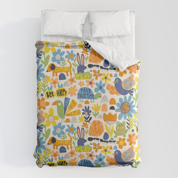 Playful Meadow Cute Animals with Motivational Affirmations - Great Outdoors Duvet Cover Gallery Image 1