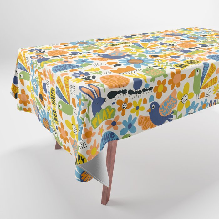 Playful Meadow Cute Animals with Motivational Affirmations - Great Outdoors Tablecloth Gallery Image 1