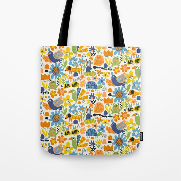 Playful Meadow Cute Animals with Motivational Affirmations - Great Outdoors Tote Bag Gallery Image 1