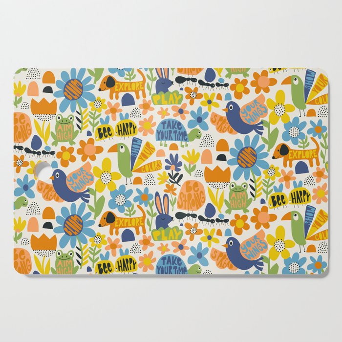 Playful Meadow Cute Animals with Motivational Affirmations - Great Outdoors Cutting Board Gallery Image 1