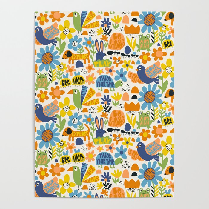 Playful Meadow Cute Animals with Motivational Affirmations - Great Outdoors Poster Gallery Image 1