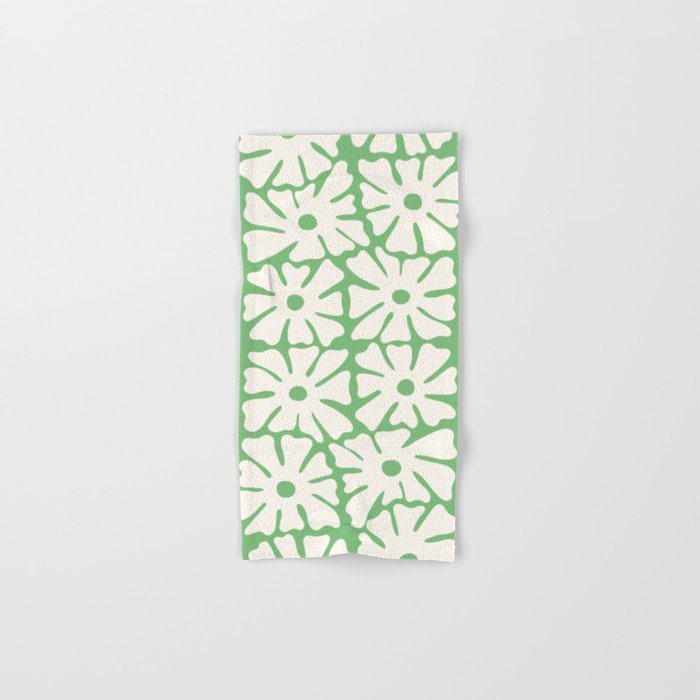 Mid-Century Flowers in Green & White Bath Towel Gallery Image 1