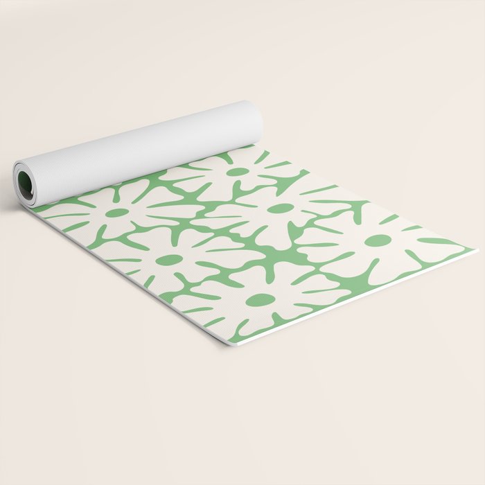 Mid-Century Flowers in Green & White Yoga Mat Gallery Image 2