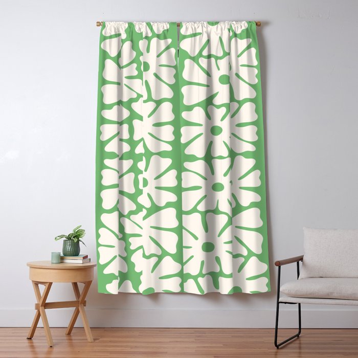Mid-Century Flowers in Green & White Window Curtain Gallery Image 1