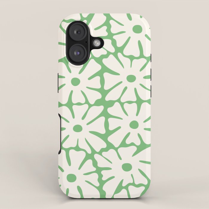 Mid-Century Flowers in Green & White iPhone Case Gallery Image 1
