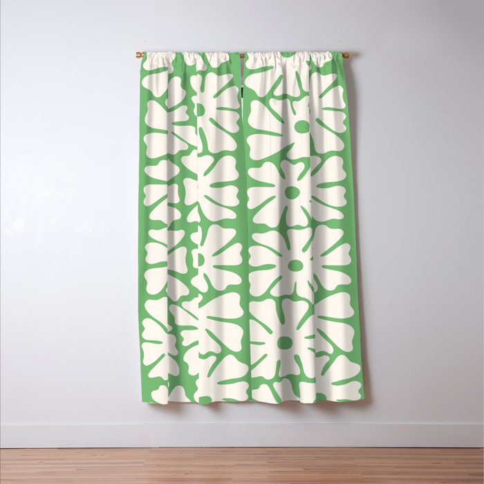 Mid-Century Flowers in Green & White Window Curtain Gallery Image 3