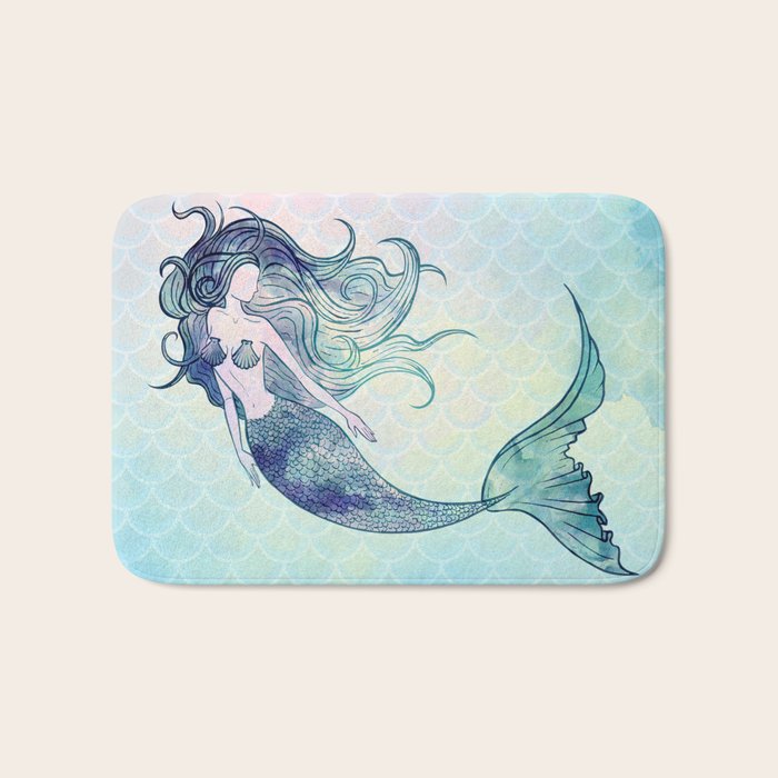 Watercolor Mermaid Bath Mat Gallery Image 1