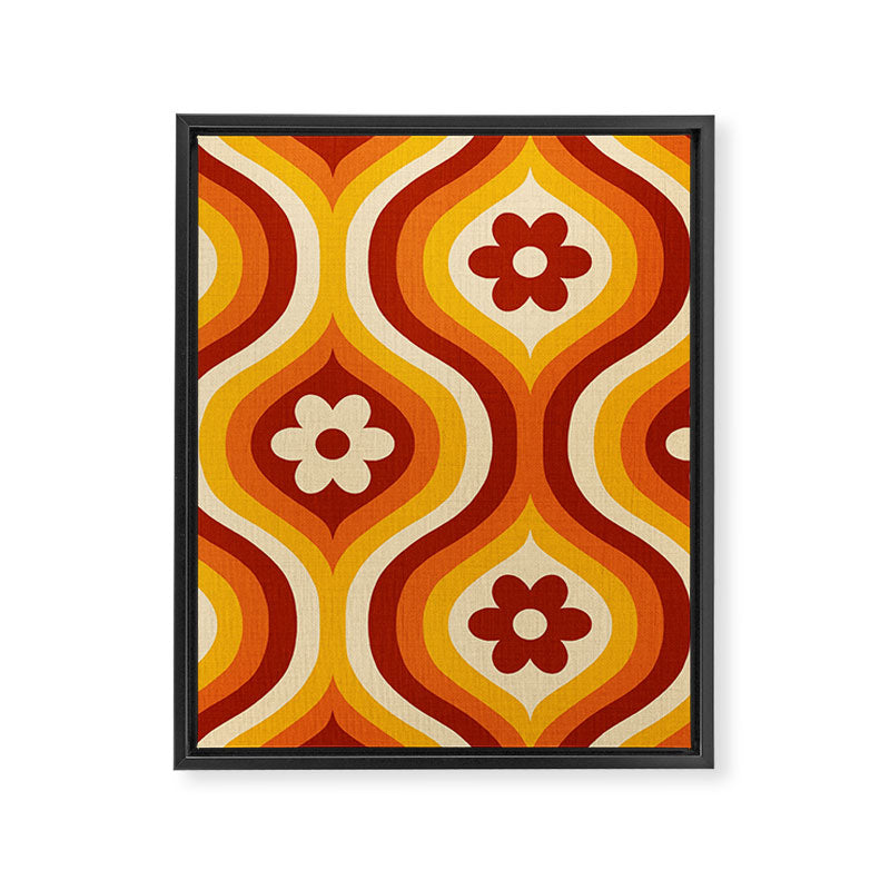 70s Groovy Daisy Ovals Pattern Framed Canvas Print Gallery Image 8