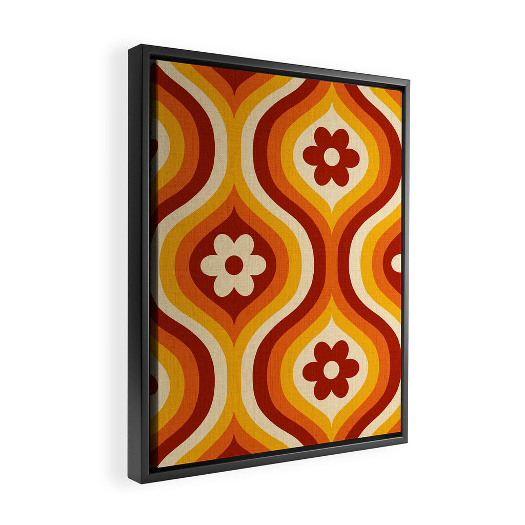 70s Groovy Daisy Ovals Pattern Framed Canvas Print Gallery Image 2