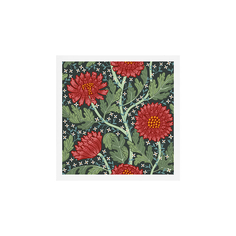 Arts and crafts red chrysanthemum pattern Art Print Gallery Image 1