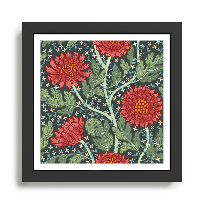 Arts and crafts red chrysanthemum pattern Framed Art Print Gallery Image 1