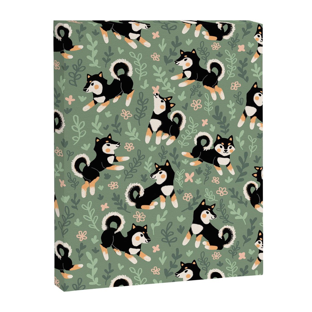 Playful Black And Tan Shiba Inu Pattern Canvas Print Gallery Image 8