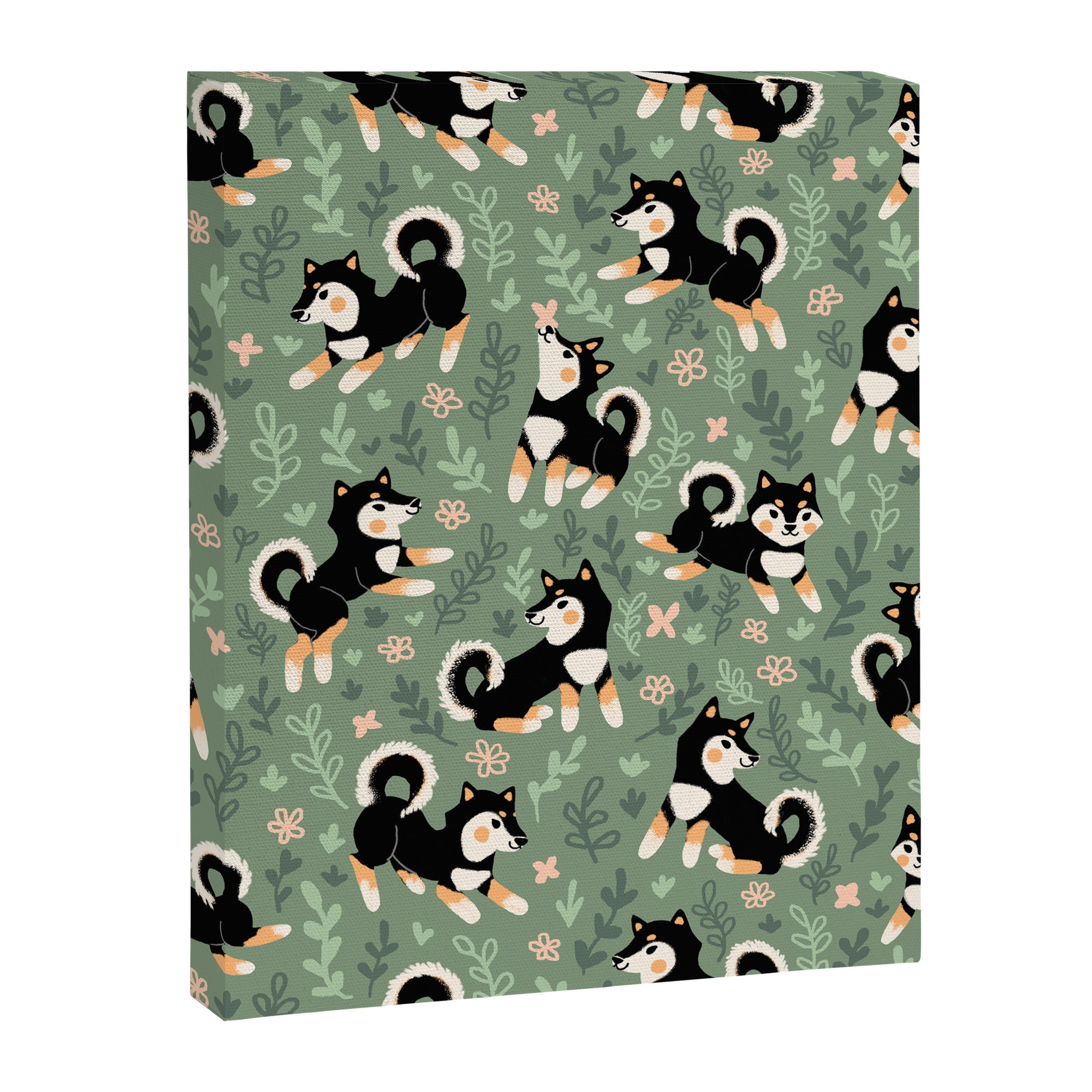 Playful Black And Tan Shiba Inu Pattern Canvas Print Gallery Image 8
