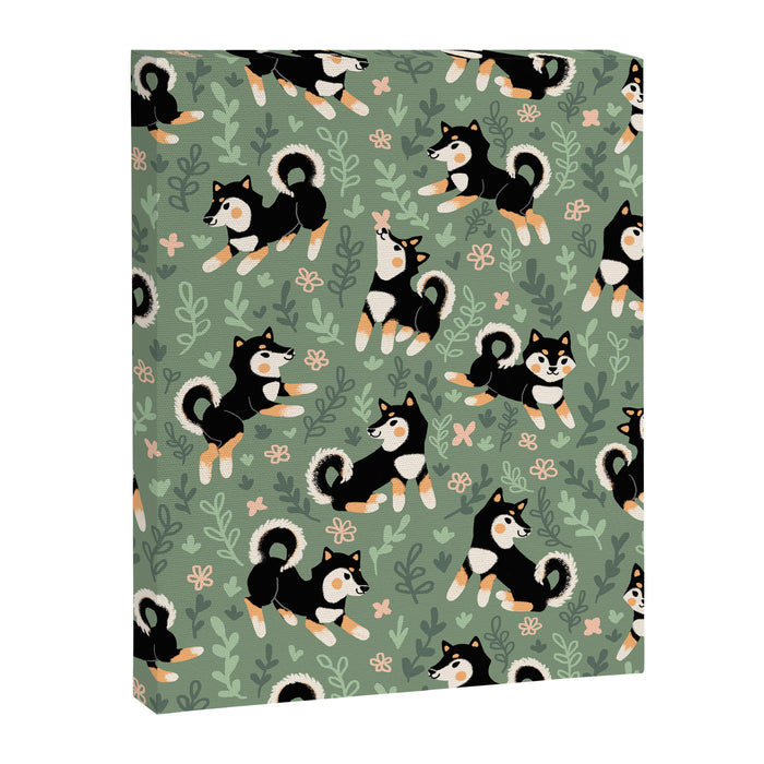 Playful Black And Tan Shiba Inu Pattern Canvas Print Gallery Image 1