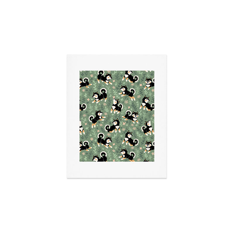Playful Black And Tan Shiba Inu Pattern Art Print Gallery Image 1