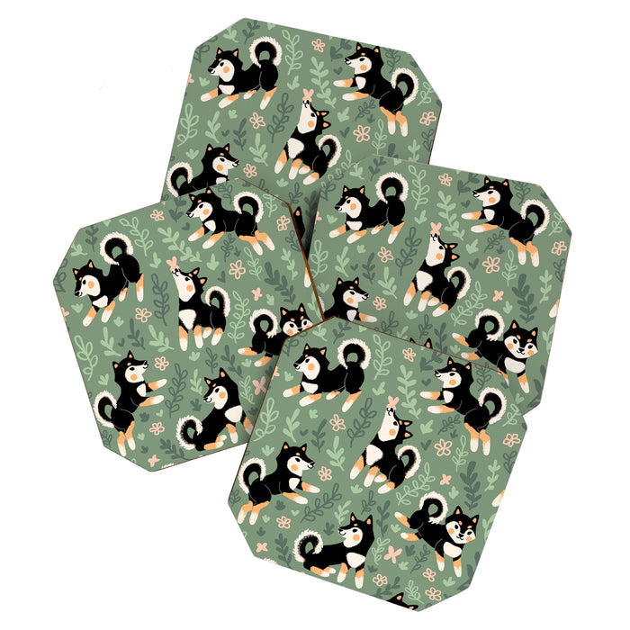 Playful Black And Tan Shiba Inu Pattern Coaster Gallery Image 1