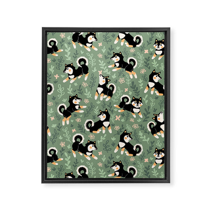 Playful Black And Tan Shiba Inu Pattern Framed Canvas Print Gallery Image 1