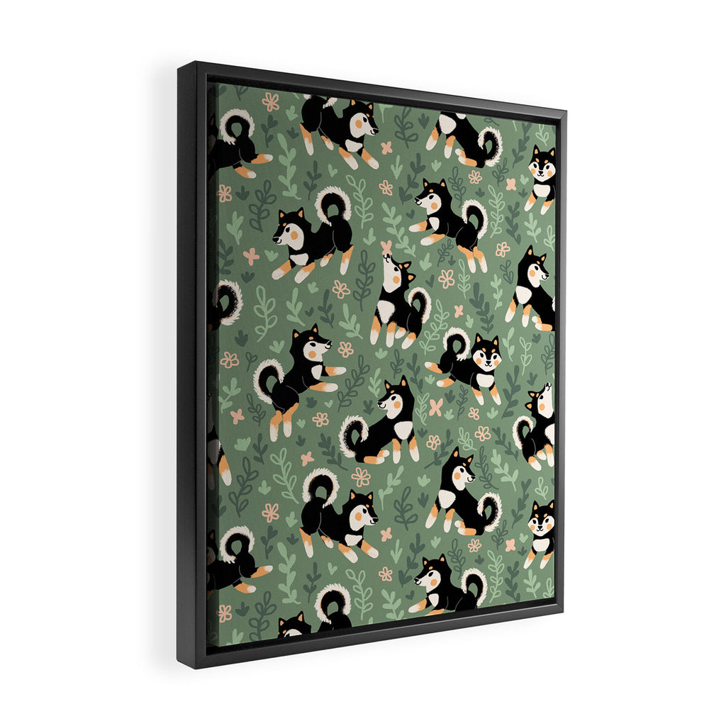 Playful Black And Tan Shiba Inu Pattern Framed Canvas Print Gallery Image 2