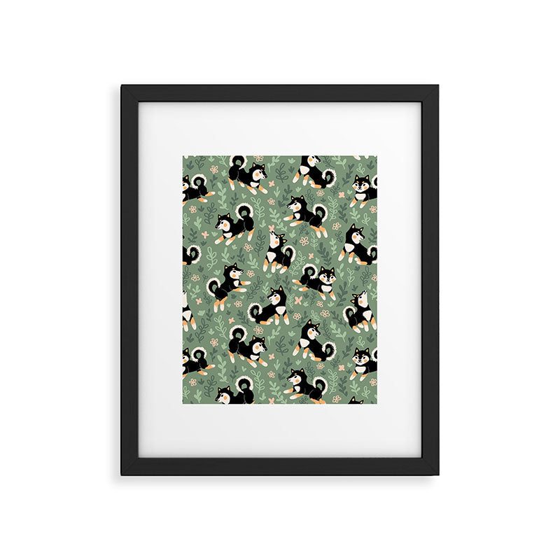 Playful Black And Tan Shiba Inu Pattern Framed Art Print Gallery Image 6