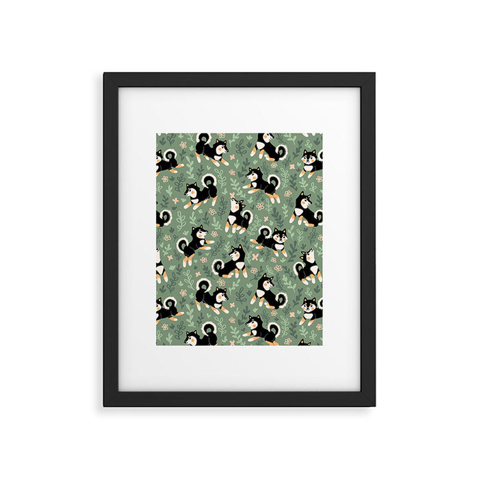Playful Black And Tan Shiba Inu Pattern Framed Art Print Gallery Image 1