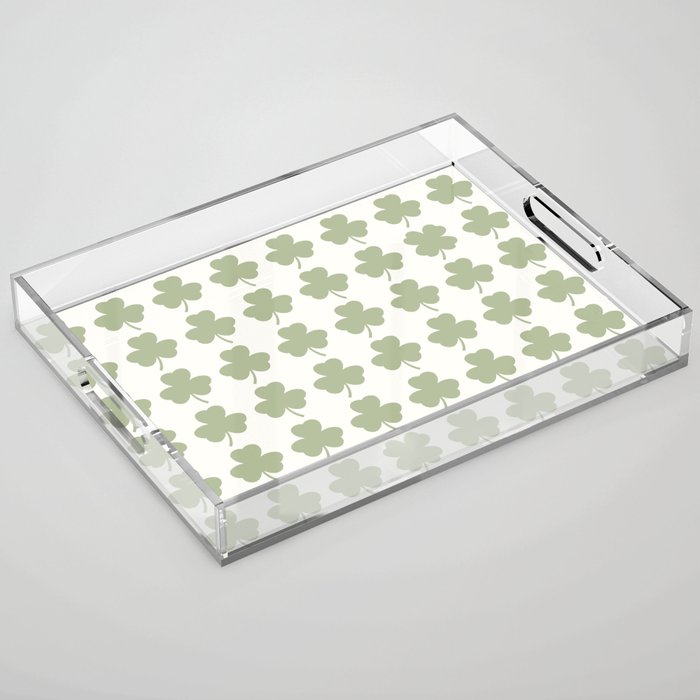 Clovers XXV Natural Green Botanical Pattern Acrylic Tray Gallery Image 1