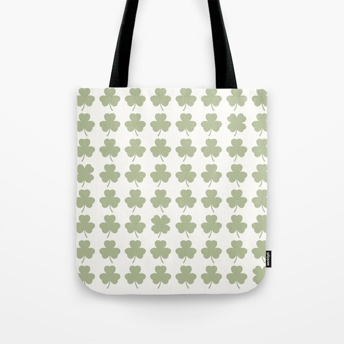 Clovers XXV Natural Green Botanical Pattern Tote Bag Gallery Image 1