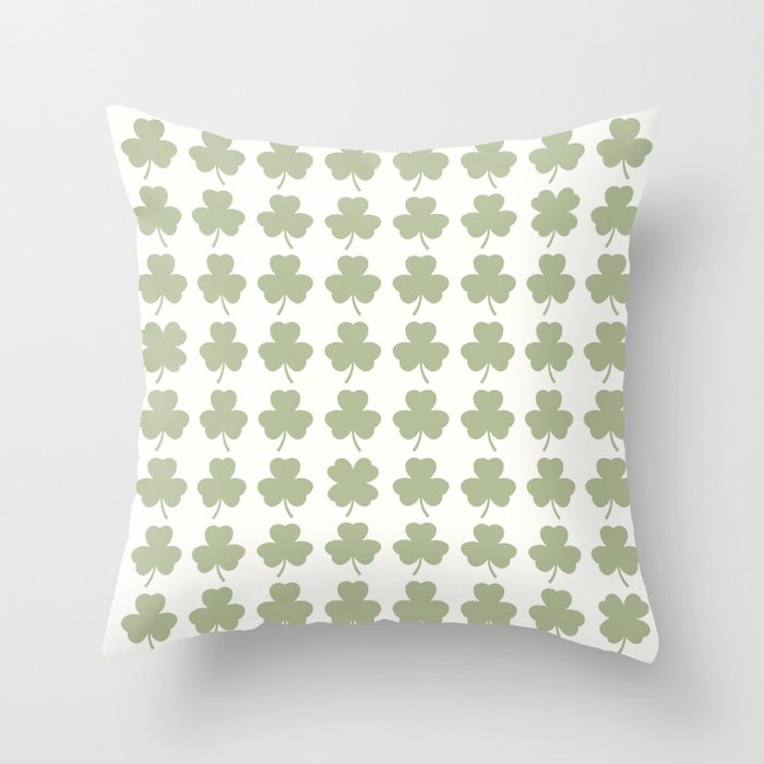 Clovers XXV Natural Green Botanical Pattern Throw Pillow Gallery Image 1