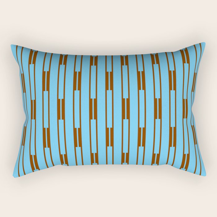  Sky Blue and Chestnut Brown Geometric Minimalist Geo Chain Vertical Stripe Pattern Rectangular Pillow Gallery Image 2