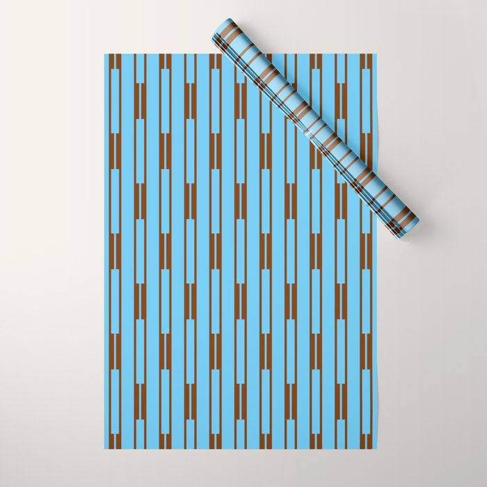  Sky Blue and Chestnut Brown Geometric Minimalist Geo Chain Vertical Stripe Pattern Wrapping Paper Gallery Image 1