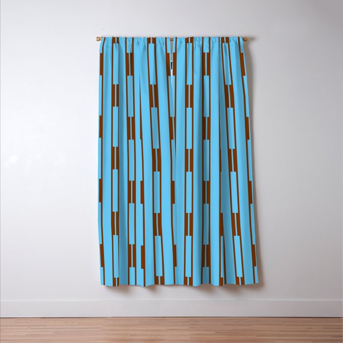  Sky Blue and Chestnut Brown Geometric Minimalist Geo Chain Vertical Stripe Pattern Window Curtain Gallery Image 3